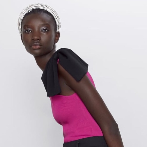 Zara Tops Zara Asymmetric Bodycon One Shoulder Top W Bow Poshmark